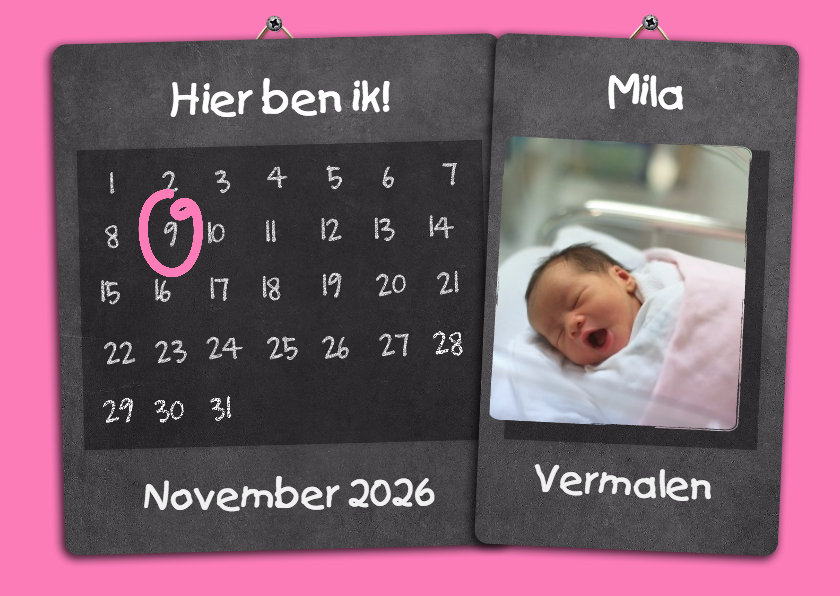 Kalender dochter geboorte - BK - Geboortekaartjes Geboortekaartjes - Kalender dochter geboorte - BK
