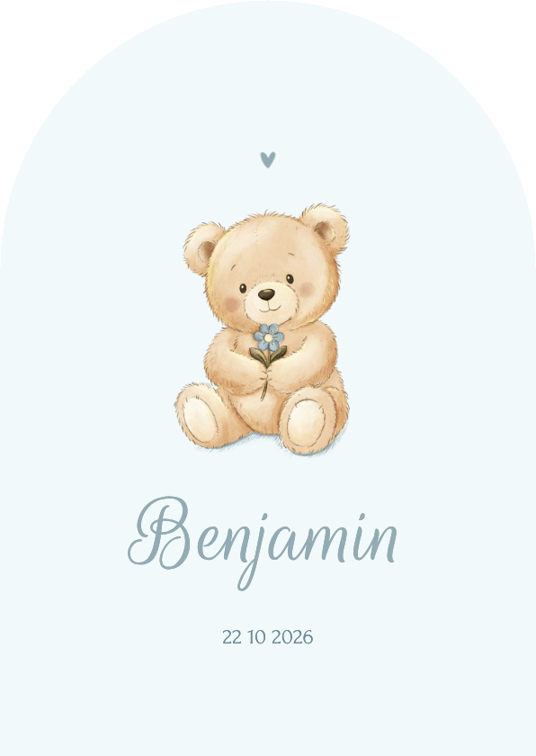 Klassiek boogvormig geboortekaartje teddybeer met bloemetje - Geboortekaartjes Geboortekaartjes - Klassiek boogvormig geboortekaartje teddybeer met bloemetje
