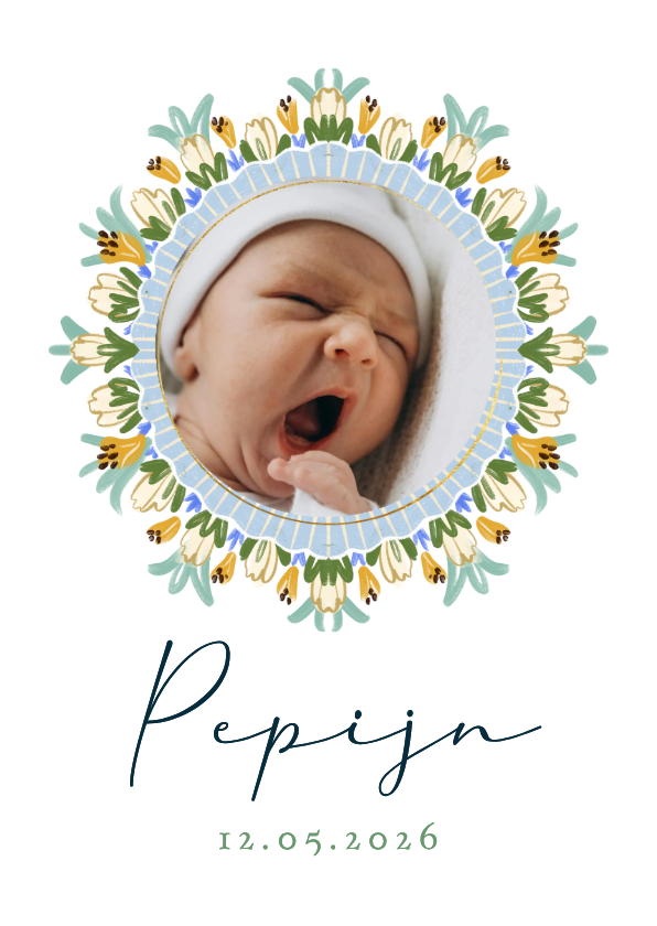 Klassiek geboortekaartje boog bloemenkader foto - Geboortekaartjes Geboortekaartjes - Klassiek geboortekaartje boog bloemenkader foto