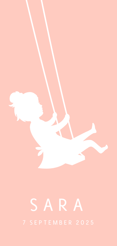 Geboortekaartjes - Langwerpig geboortekaartje meisje silhouet op schommel
