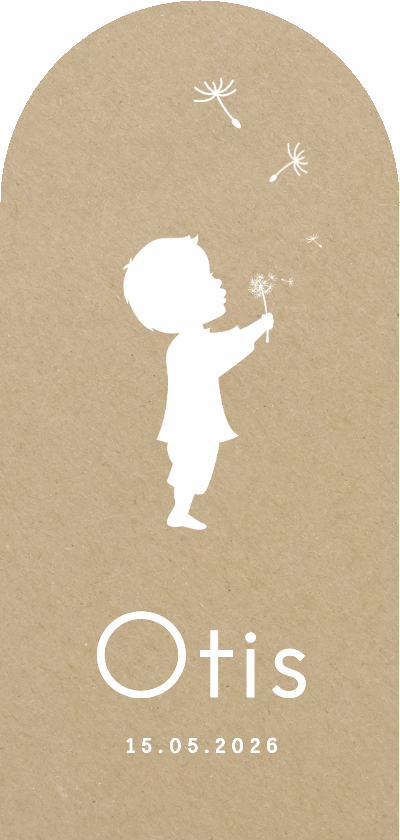 Geboortekaartjes - Langwerpig kraft geboortekaartje jongen boog paardenbloem 