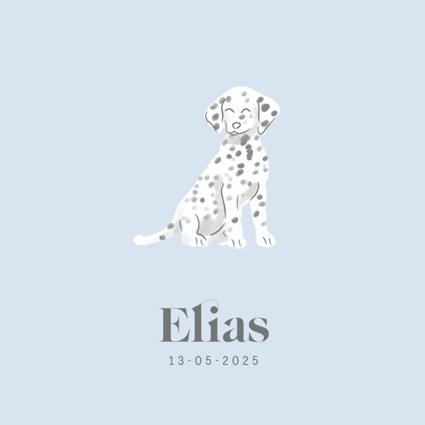 Geboortekaartjes - Lief blauw geboortekaartje met dalmatiër puppy