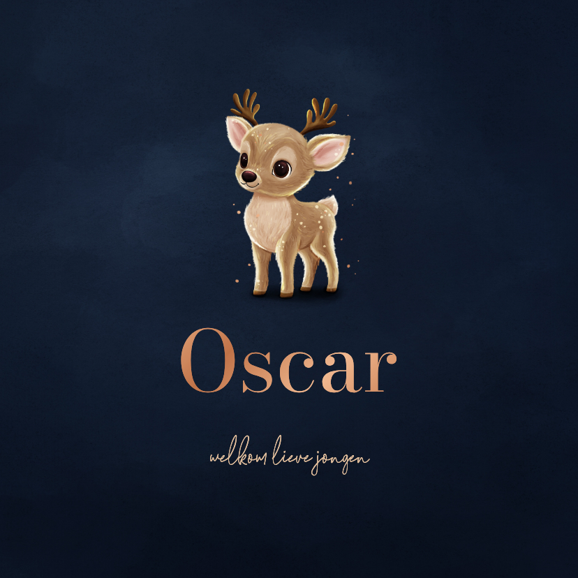 Lief donkerblauw winters geboortekaartje met hertje - Geboortekaartjes Geboortekaartjes - Lief donkerblauw winters geboortekaartje met hertje