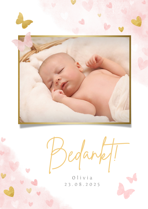 Geboortekaartjes - Lief geboorte bedankkaartje met foto voor een meisje 