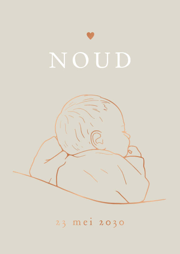 Lief geboortekaartje baby onder dekentje – koperfolie - Geboortekaartjes Geboortekaartjes - Lief geboortekaartje baby onder dekentje – koperfolie