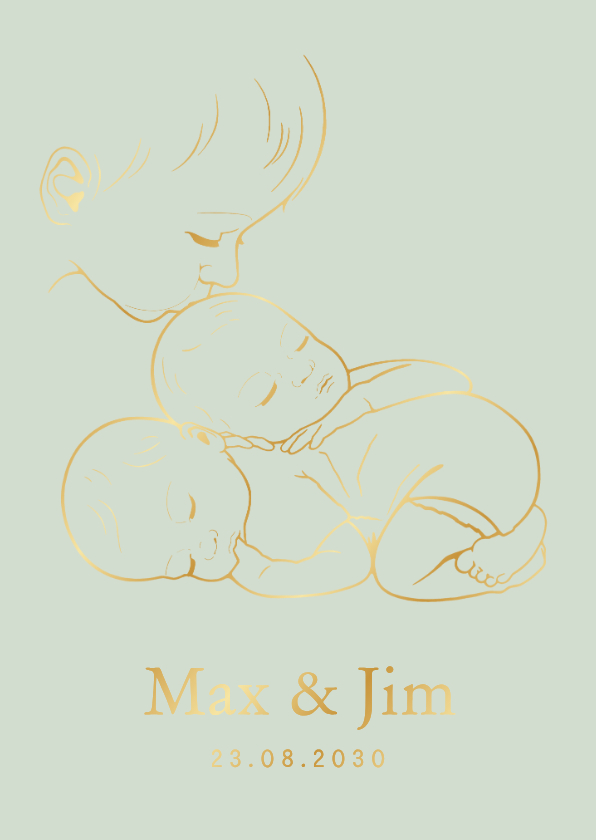 Lief geboortekaartje broer kust tweeling - goudfolie - Geboortekaartjes Geboortekaartjes - Lief geboortekaartje broer kust tweeling - goudfolie