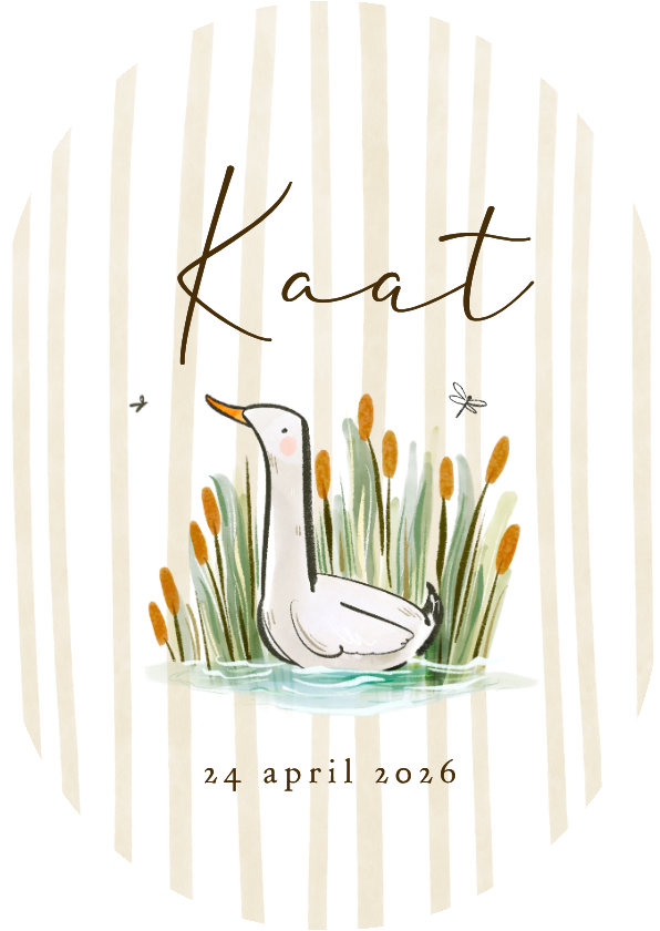 Geboortekaartjes - Lief geboortekaartje gans water riet streeppatroon