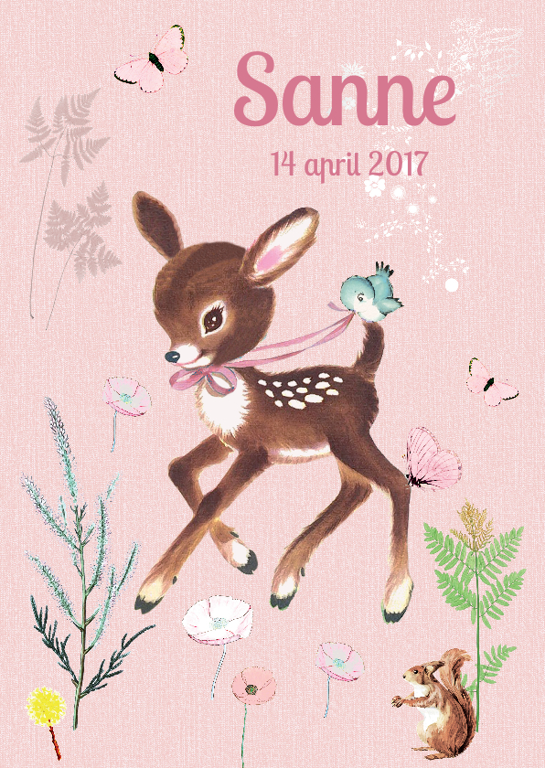 Lief geboortekaartje HERTJE Roze - Geboortekaartjes Geboortekaartjes - Lief geboortekaartje HERTJE Roze