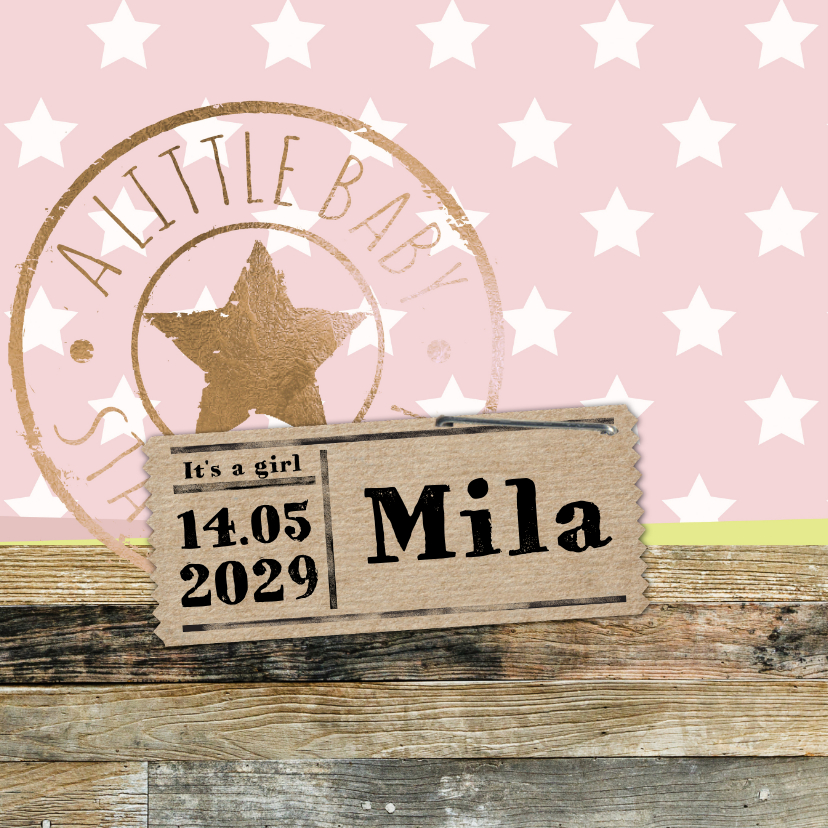 Lief geboortekaartje hout en stempel - Geboortekaartjes Geboortekaartjes - Lief geboortekaartje hout en stempel