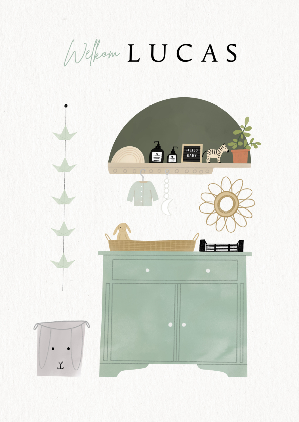 Lief geboortekaartje kinderkamer jongen mint illustratie - Geboortekaartjes Geboortekaartjes - Lief geboortekaartje kinderkamer jongen mint illustratie