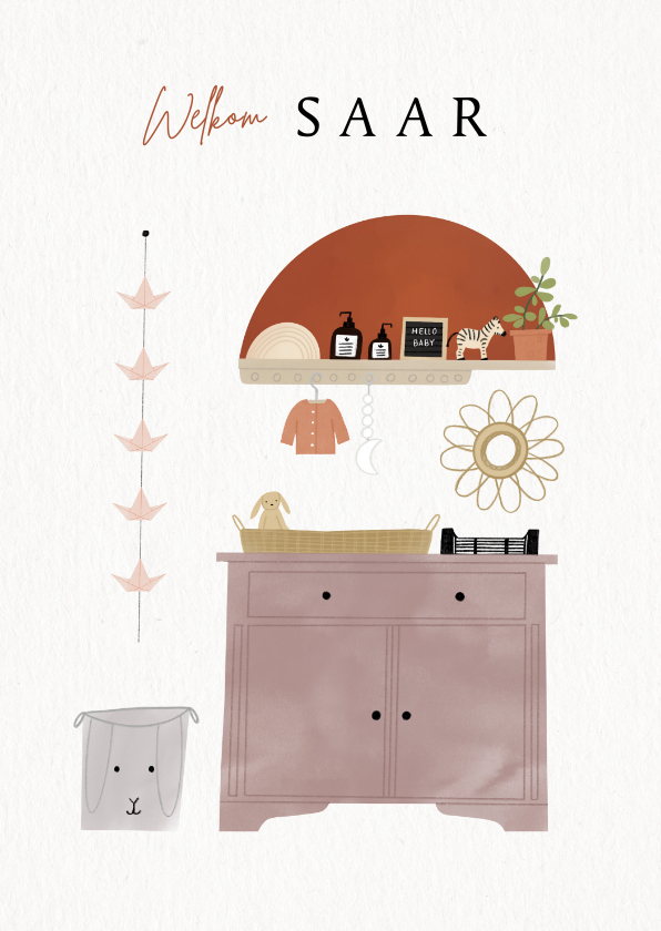 Lief geboortekaartje kinderkamer meisje roest illustratie - Geboortekaartjes Geboortekaartjes - Lief geboortekaartje kinderkamer meisje roest illustratie