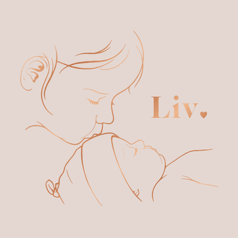 Lief geboortekaartje koperfolie – zus kust baby lijntekening - Geboortekaartjes Geboortekaartjes - Lief geboortekaartje koperfolie – zus kust baby lijntekening