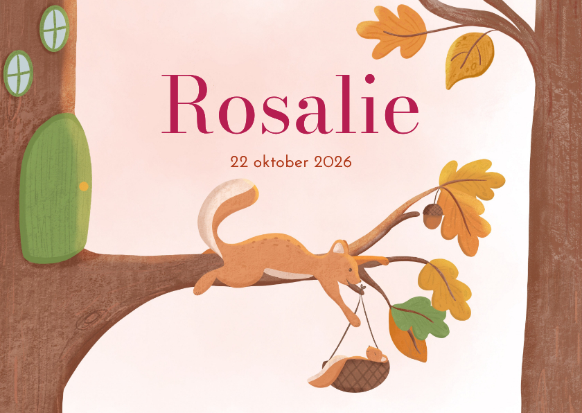 Geboortekaartjes -  Lief geboortekaartje meisje eekhoorn met baby in herfst