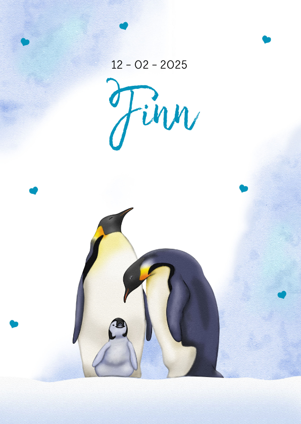 Geboortekaartjes - Lief geboortekaartje met 2 trotse pinguïns met jong