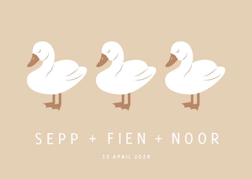 Lief geboortekaartje met drie zwaantjes drieling - Geboortekaartjes Geboortekaartjes - Lief geboortekaartje met drie zwaantjes drieling