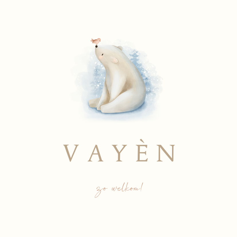 Lief geboortekaartje met een ijsbeer en roze vogeltje - Geboortekaartjes Geboortekaartjes - Lief geboortekaartje met een ijsbeer en roze vogeltje