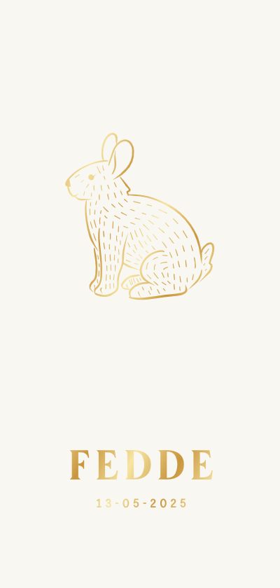 Geboortekaartjes - Lief geboortekaartje met konijn geel en goud