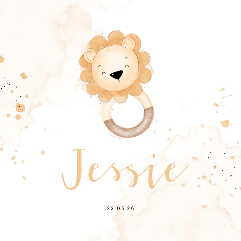 Geboortekaartjes - Lief geboortekaartje met leeuwtje bijtring
