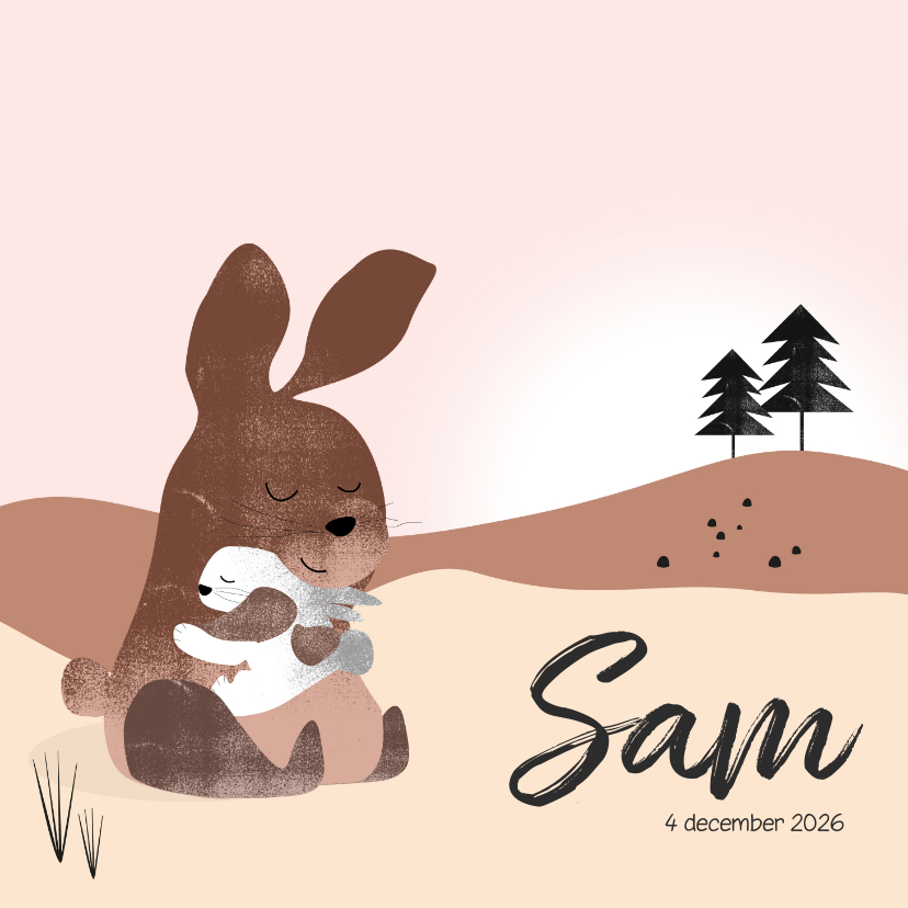 Geboortekaartjes - Lief geboortekaartje met mama of papa konijn en baby