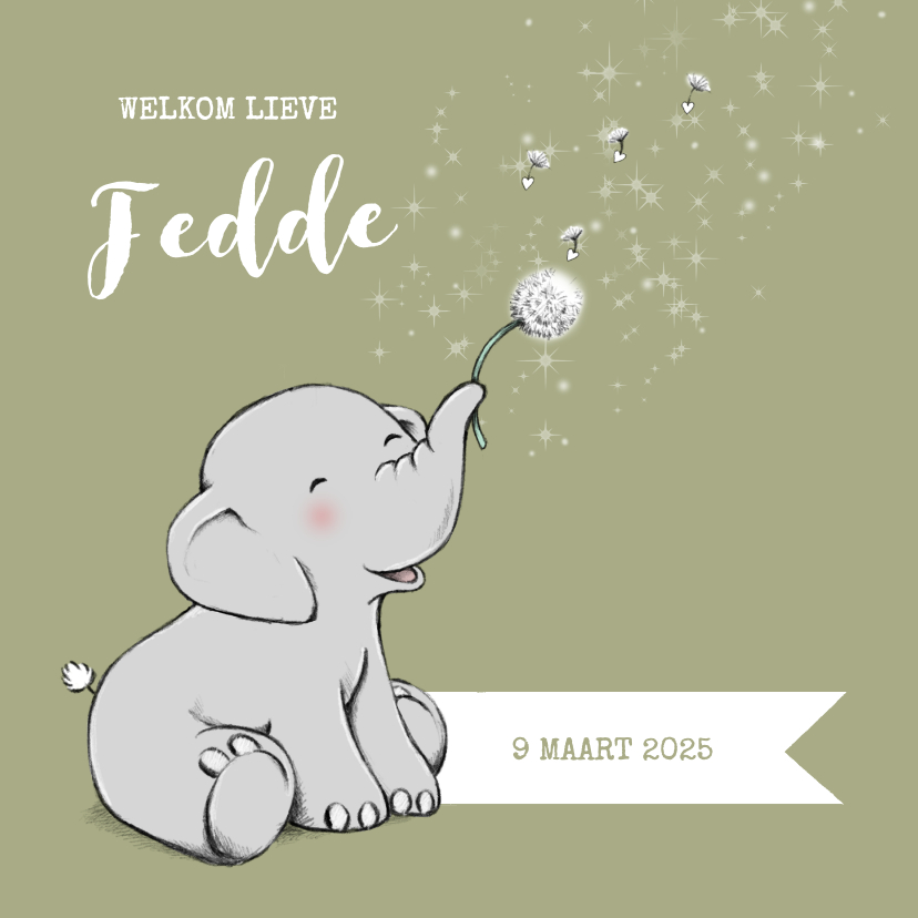 Lief geboortekaartje met olifantje en sterren jongen - Geboortekaartjes Geboortekaartjes - Lief geboortekaartje met olifantje en sterren jongen