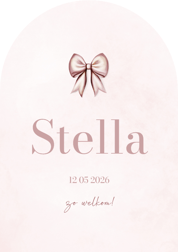 Geboortekaartjes -  Lief geboortekaartje met roze strik in boogvorm