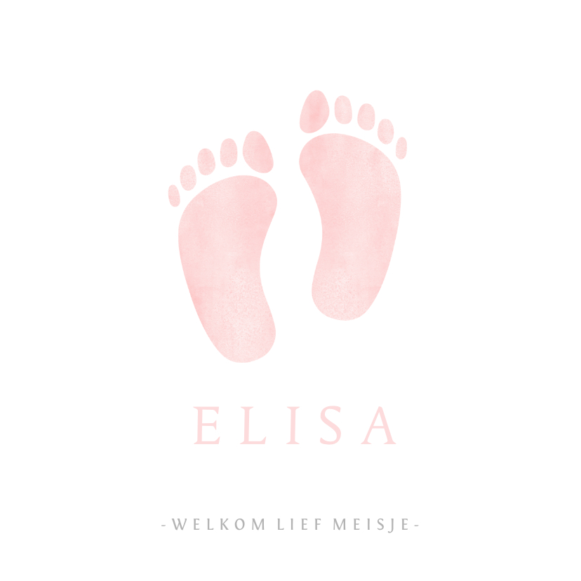 Geboortekaartjes - Lief geboortekaartje met roze waterverf baby voetjes