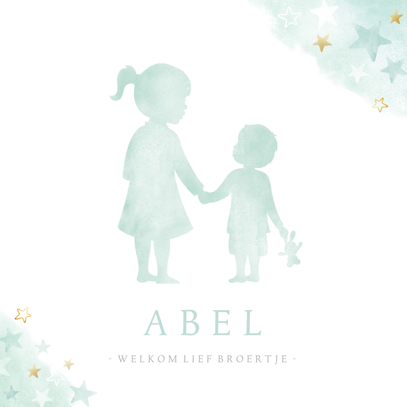 Lief geboortekaartje met silhouet van grote zus en broertje - Geboortekaartjes Geboortekaartjes - Lief geboortekaartje met silhouet van grote zus en broertje