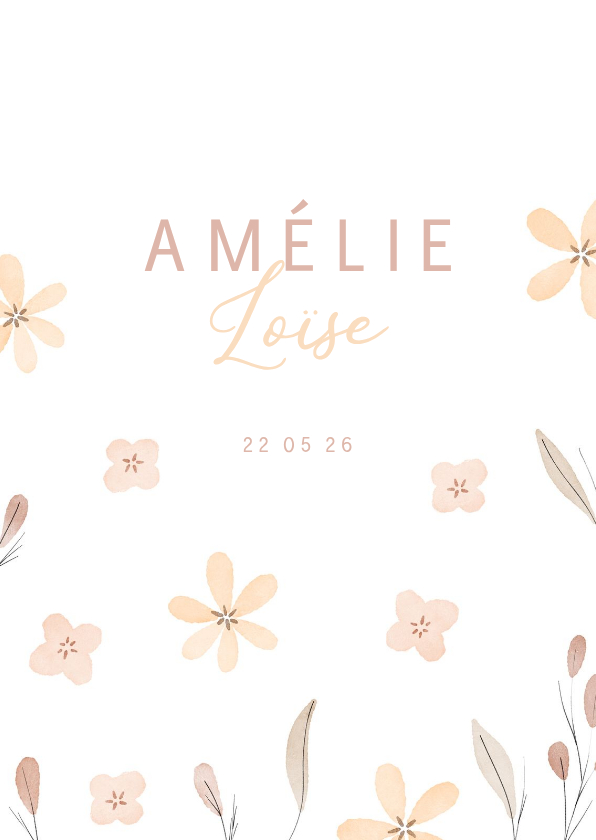 Lief geboortekaartje met takjes en bloemetjes - Geboortekaartjes Geboortekaartjes - Lief geboortekaartje met takjes en bloemetjes