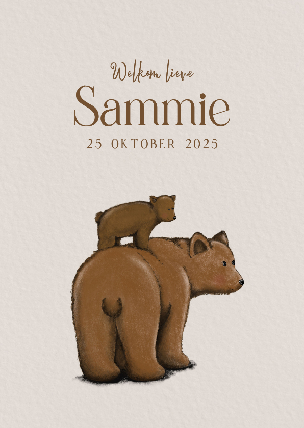 Lief geboortekaartje met tekening van 2 beren in bruintinten - Geboortekaartjes Geboortekaartjes - Lief geboortekaartje met tekening van 2 beren in bruintinten