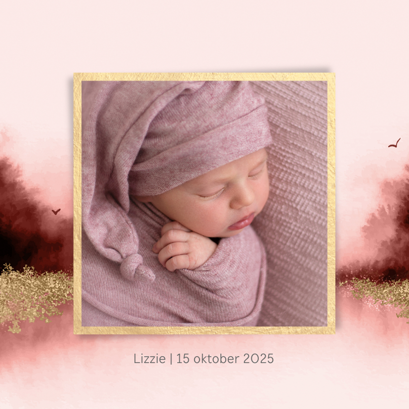 Lief geboortekaartje met waterverf en eigen foto - Geboortekaartjes Geboortekaartjes - Lief geboortekaartje met waterverf en eigen foto