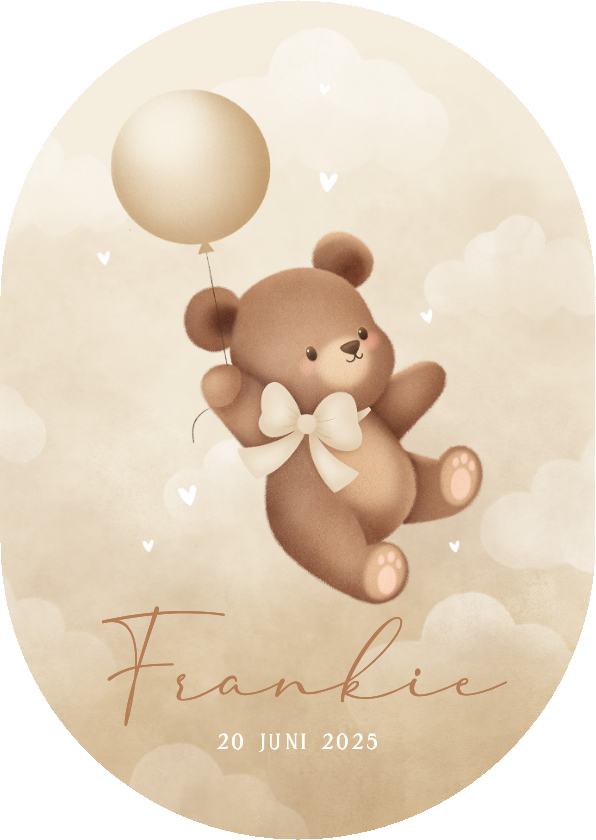 Lief geboortekaartje teddybeertje aan ballon met strik - Geboortekaartjes Geboortekaartjes - Lief geboortekaartje teddybeertje aan ballon met strik