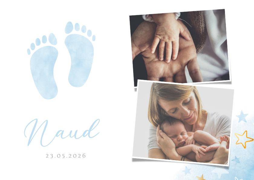 Lief geboortekaartje voor een jongen met blauwe voetjes - Geboortekaartjes Geboortekaartjes - Lief geboortekaartje voor een jongen met blauwe voetjes