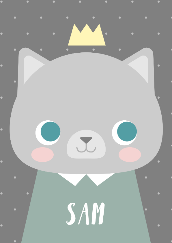 Lief geboortekaartje voor een jongen met een kat en kroontje - Geboortekaartjes Geboortekaartjes - Lief geboortekaartje voor een jongen met een kat en kroontje