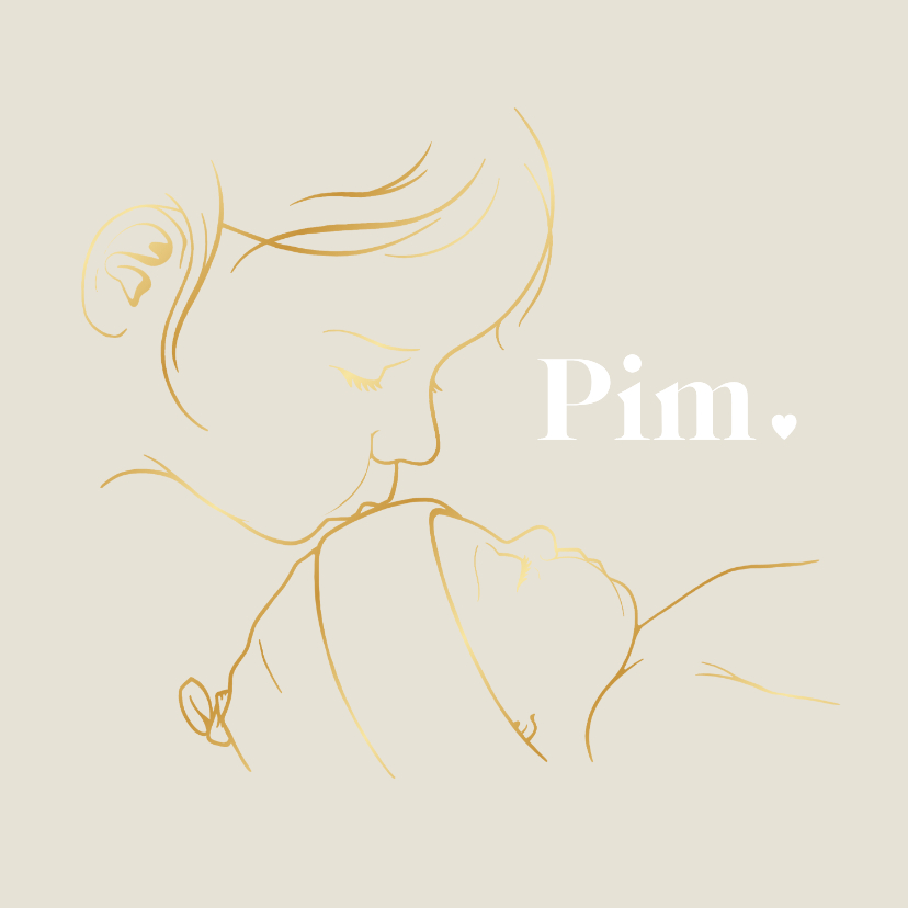 Geboortekaartjes - Lief geboortekaartje zus kust baby vierkant in goudfolie