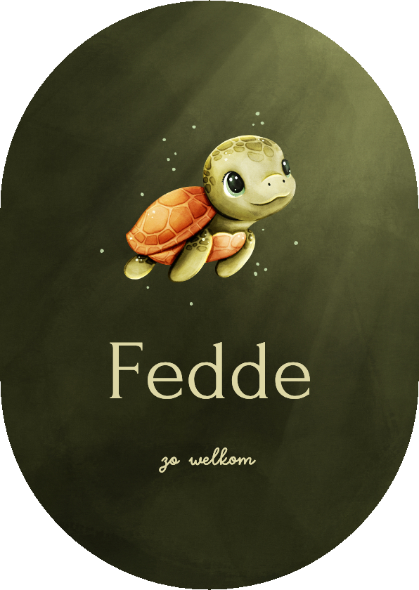 Geboortekaartjes - Lief groen ovaal geboortekaartje met een schildpadje