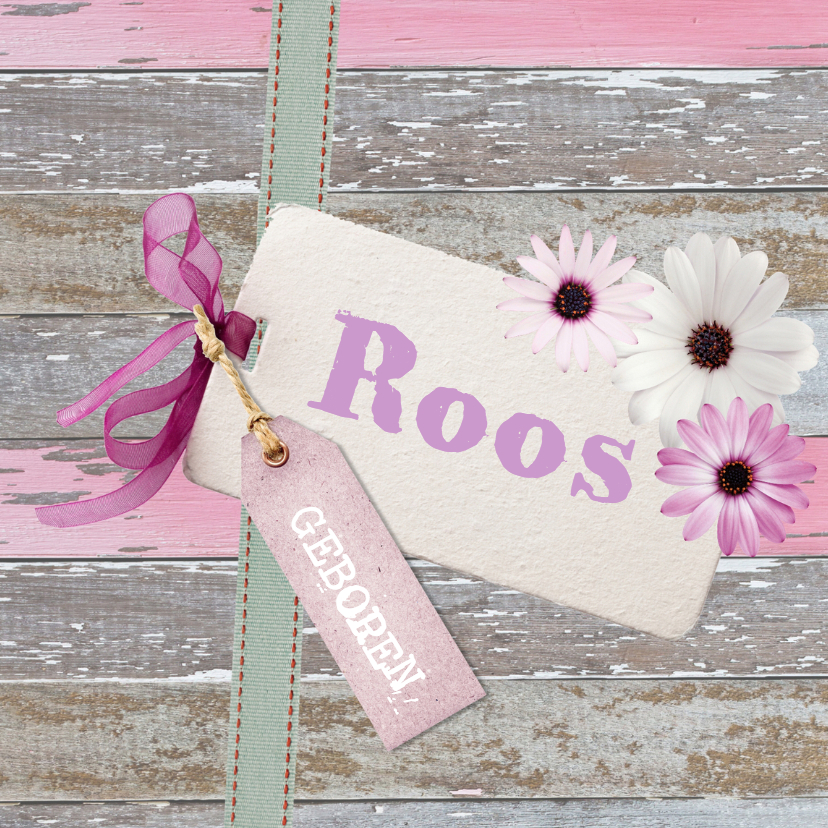 Lief kaartje meisje hout label bloem - Geboortekaartjes Geboortekaartjes - Lief kaartje meisje hout label bloem