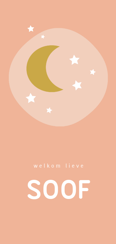 Lief roze geboortekaartje met gele maan en witte sterren - Geboortekaartjes Geboortekaartjes - Lief roze geboortekaartje met gele maan en witte sterren