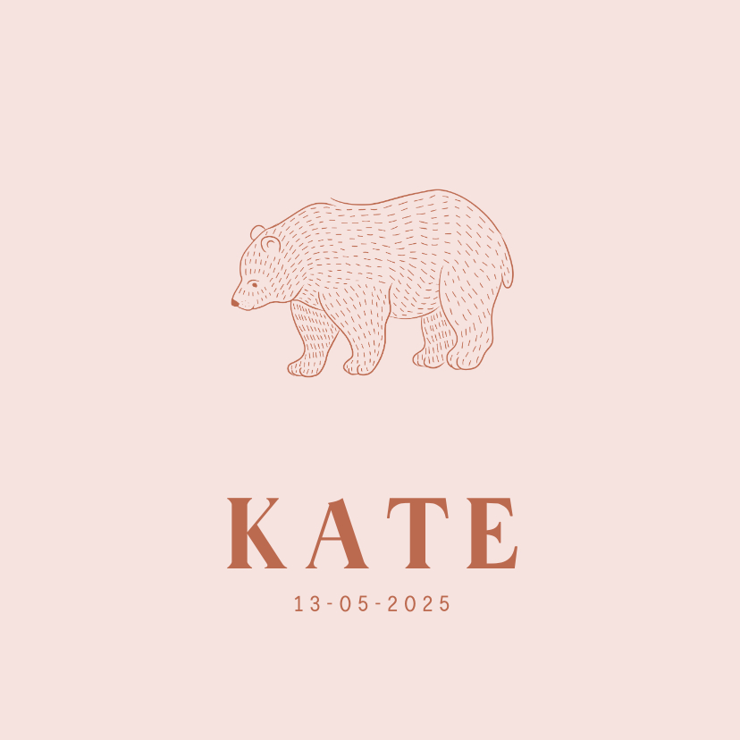 Geboortekaartjes - Lief roze geboortekaartje met illustratie van een beertje