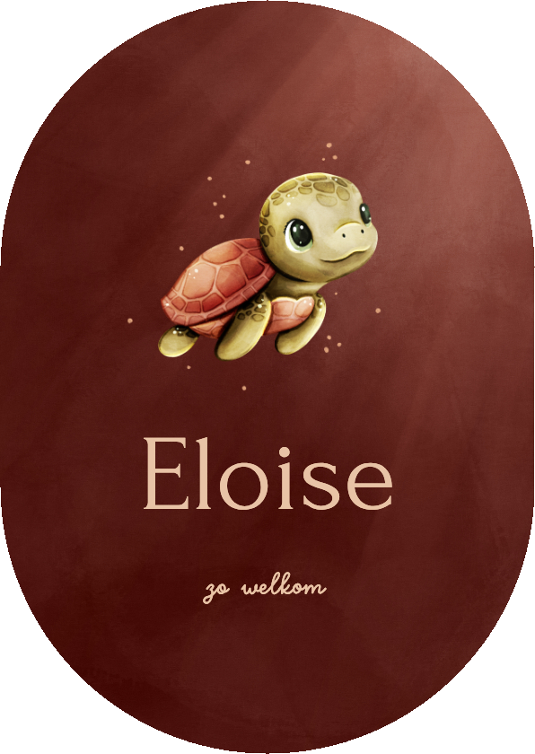 Lief roze ovaal geboortekaartje met een schildpadje - Geboortekaartjes Geboortekaartjes - Lief roze ovaal geboortekaartje met een schildpadje