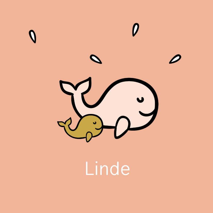 Lief zalmroze geboortekaartje met illustraties van walvissen - Geboortekaartjes Geboortekaartjes - Lief zalmroze geboortekaartje met illustraties van walvissen