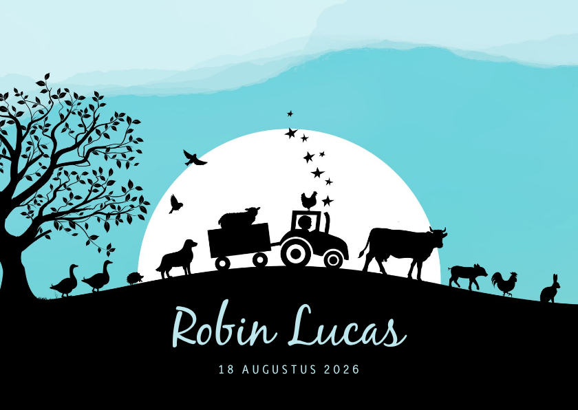 Lieve stoere geboortekaart met trekker en boerderijdieren - Geboortekaartjes Geboortekaartjes - Lieve stoere geboortekaart met trekker en boerderijdieren