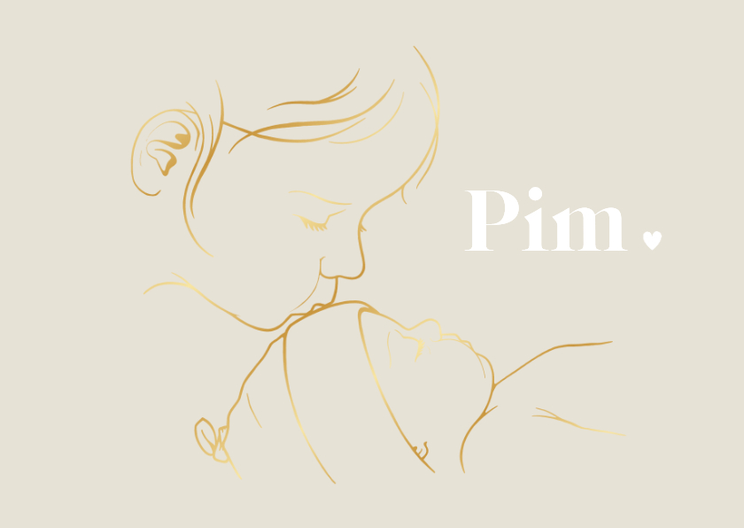 Geboortekaartjes - Liggend geboortekaartje goudillustratie – zus kust baby