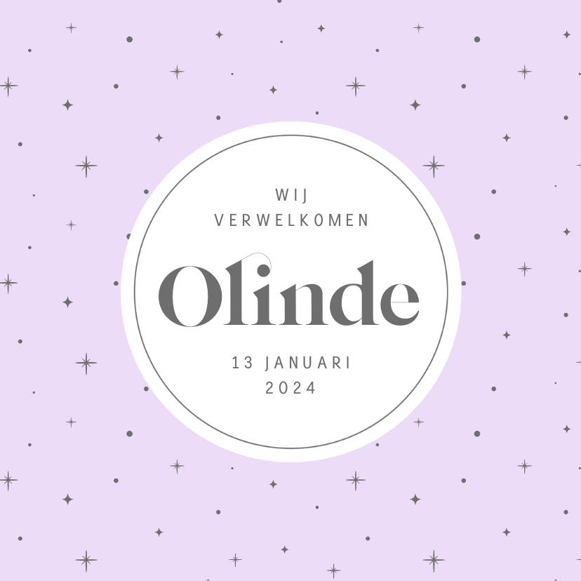 Lila geboortekaartje met sterretjes in minimalistische stijl - Geboortekaartjes Geboortekaartjes - Lila geboortekaartje met sterretjes in minimalistische stijl