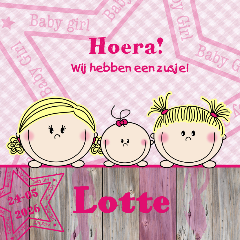 Meisje 2 meisjes met baby zusje - Geboortekaartjes Geboortekaartjes - Meisje 2 meisjes met baby zusje