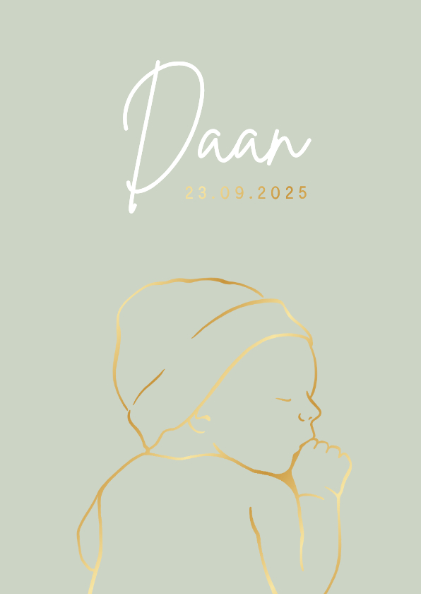 Minimalistisch geboortekaartje baby met mutsje – goudfolie - Geboortekaartjes Geboortekaartjes - Minimalistisch geboortekaartje baby met mutsje – goudfolie