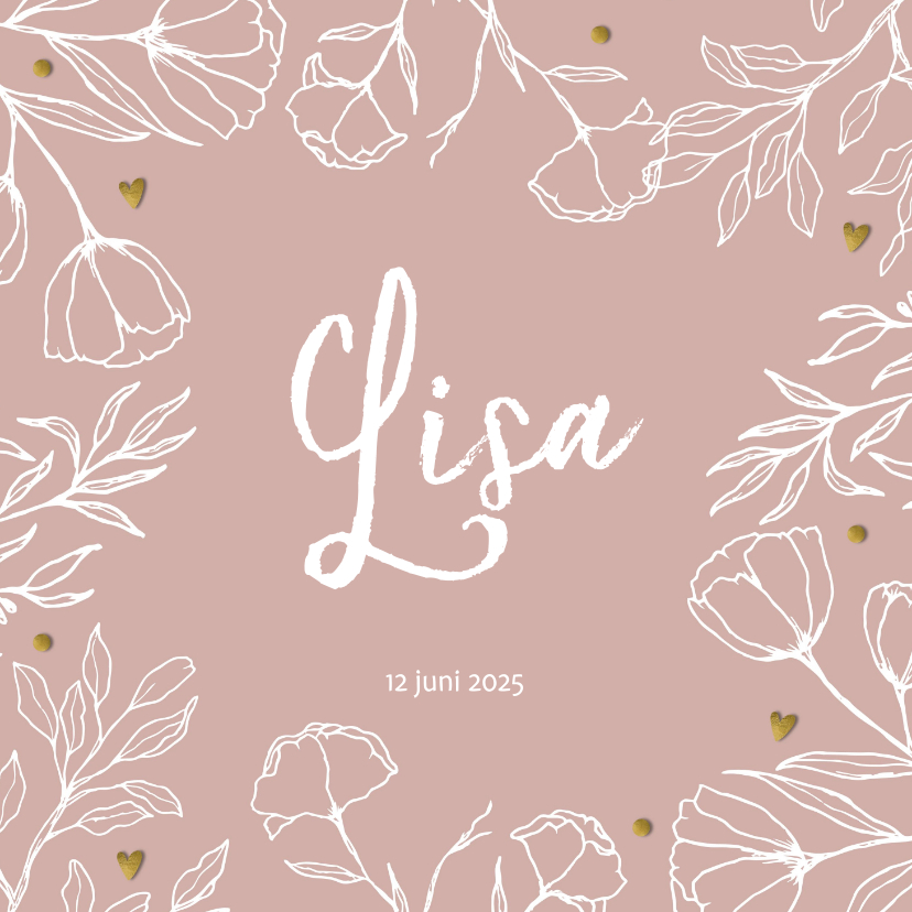 Minimalistisch geboortekaartje bloem meisje rose - Geboortekaartjes Geboortekaartjes - Minimalistisch geboortekaartje bloem meisje rose