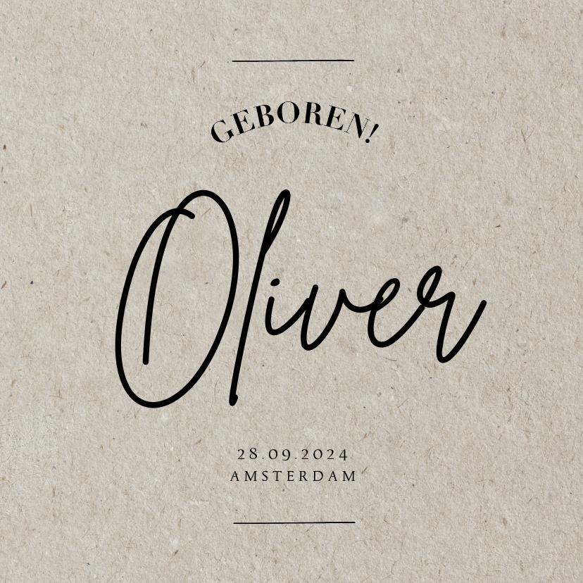 Minimalistisch geboortekaartje kraft moderne typografie - Geboortekaartjes Geboortekaartjes - Minimalistisch geboortekaartje kraft moderne typografie