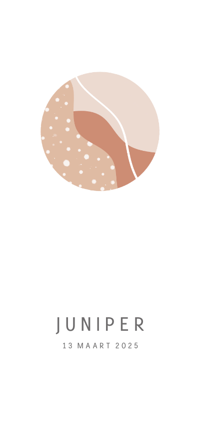Minimalistisch wit geboortekaartje met cirkel in roze tinten - Geboortekaartjes Geboortekaartjes - Minimalistisch wit geboortekaartje met cirkel in roze tinten