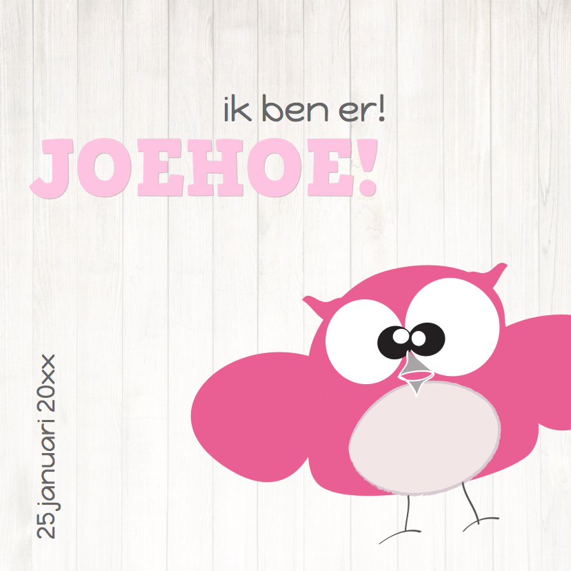 Mo Card Geboortekaart lief meisje uil houtachtergrond - Geboortekaartjes Geboortekaartjes - Mo Card Geboortekaart lief meisje uil houtachtergrond