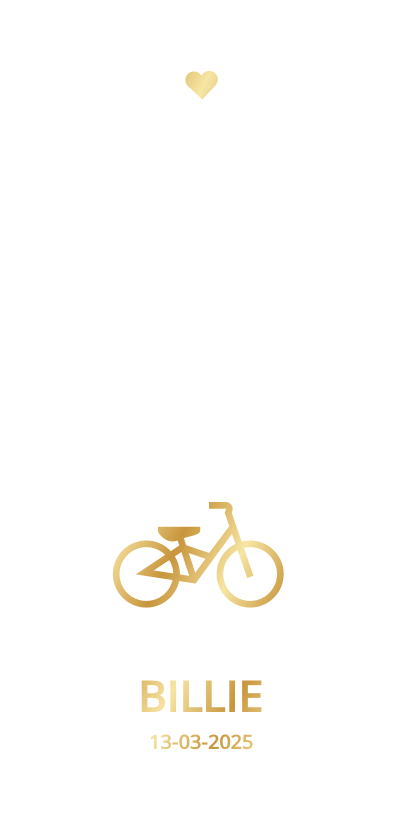 Modern geboortekaartje met gouden fietsje - Geboortekaartjes Geboortekaartjes - Modern geboortekaartje met gouden fietsje